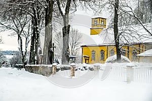 Wooden church in Lithuanian countryside