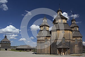 Wooden church in the middle of the Zaporozhian Sich photo