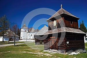 Wooden church in the open-air museum of Liptov village in Pribylina