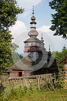 Wooden church of the Protection of the Most Holy Mother of God from Mikulasova, located in Bardejov, Slovakia