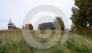 Wooden church in russian countryside