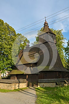 Wooden church of Saint-Francis of Assisi in small village Hervartov close to Bardejov