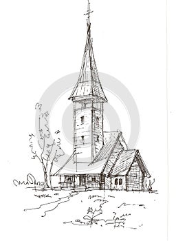 Wooden church sketch photo
