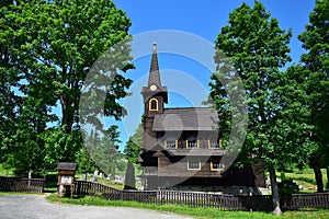 The wooden church of Tatranska Javorina, a small town in the Belianske Tatras, Slovakia