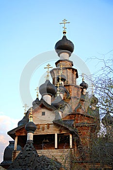 Wooden church in Upper Sanarka. Russia
