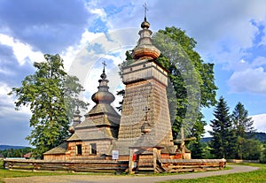 wooden church in village of Kwiaton in summer,  Low Beskids Beskid Niski, Poland