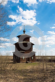 A wooden church was built in a field