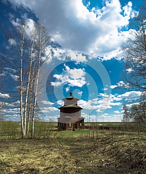 A wooden church was built in a field