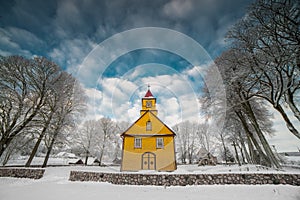 Wooden church in winter, Lithuania