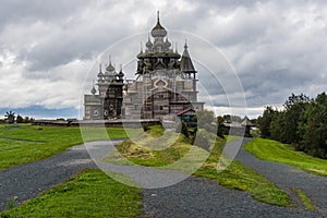 Wooden churches on island Kizhi on lake Onega, Russia