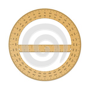 Wooden circular protractor with a ruler