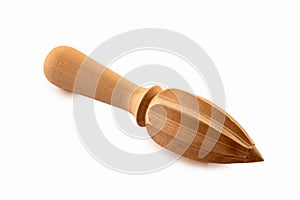 A wooden citrus press isolated on a white background