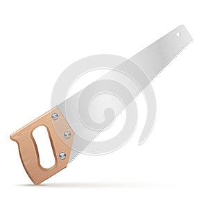 Wooden classic handsaw on white background.