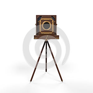 Wooden Classic Retro Camera on Tripod