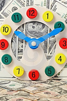 Wooden clock with dollar background