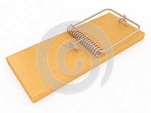 Wooden closeup mouse trap on a white background