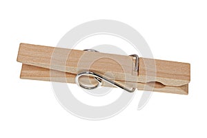 Wooden clothes peg on a white background