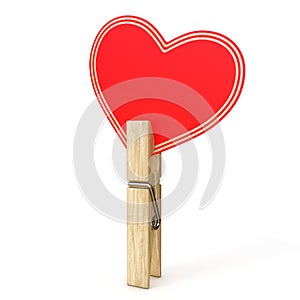 Wooden clothes pin with paper heart 3D