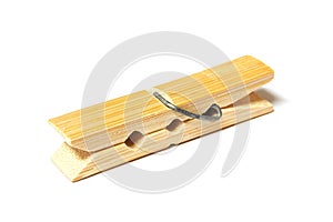 Wooden clothes pin on white background