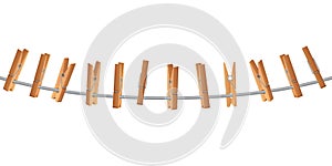 Wooden clothespin on clothes line holding rope vector illustration isolated on white background