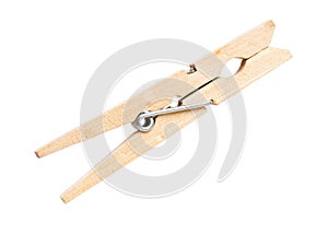 Wooden clothespin on white