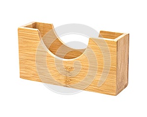 Wooden coasters holder isolated on white background. Wooden holder for your design.  Clipping path