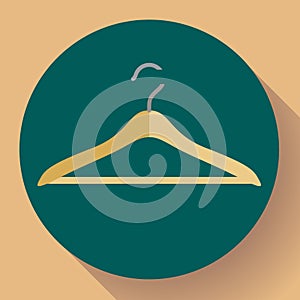 Wooden coat hanger, clothes hanger vector icon.