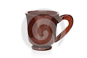 Wooden coffee mug isolated on white background with clipping path