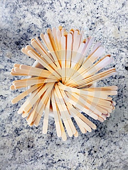 Wooden coffee stir sticks replaces plastic straws photo