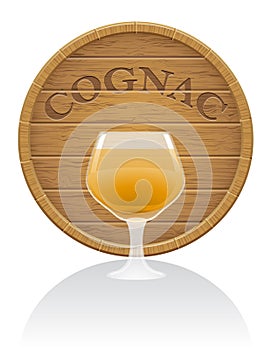 Wooden cognac barrel and glass vector illustration