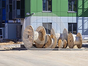 Wooden coil for electric cable on an industrial construction site