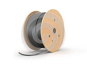 Wooden coil of electric cable photo