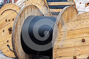 Wooden Coils Of Electric Cable Outdoor