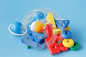 Wooden color toy on blue