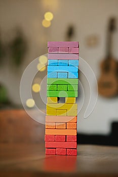 Wooden colored blocks of Jenga game