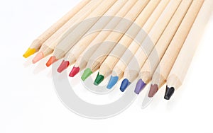 Wooden colorful pencils isolated on white