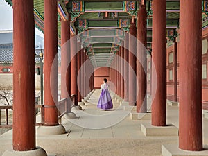 Wooden Columns of Gyeongbokgung Palace in Seoul, Korea