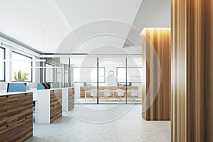 Wooden columns office interior
