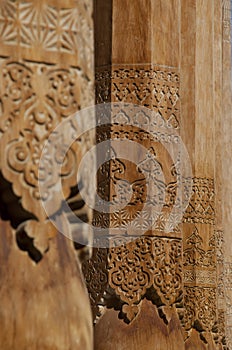 Wooden columns with skilful carving