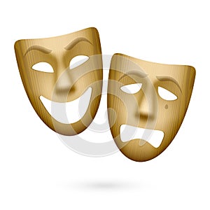 Wooden comedy and tragedy theatrical masks