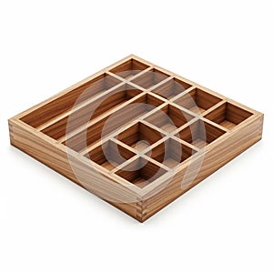 Wooden compartmentalized organizer featuring multiple rectangular and square