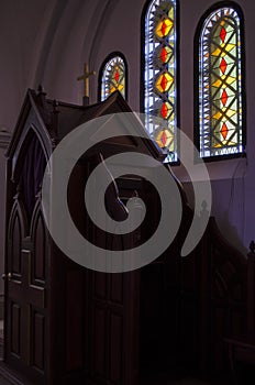 Wooden confessional in catholic church