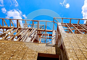 Wooden construction new residential home beam framing