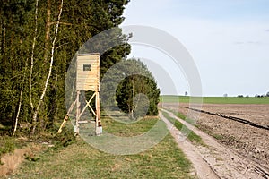 Wooden construction set at the edge of the forest. A new hunting