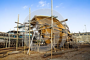 De madera construcción de yate un barco 