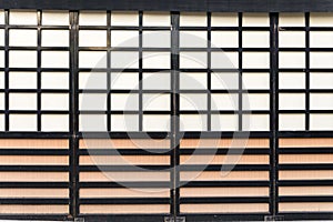 Wooden constructure and detail of traditional ancient Japan house wood door, kyoto, japan