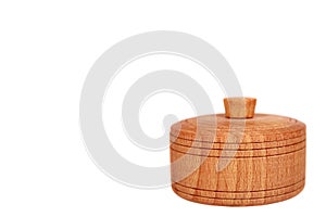 Wooden container, round case, gift. Isolated background