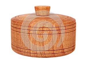 Wooden container, round case, gift. Isolated background