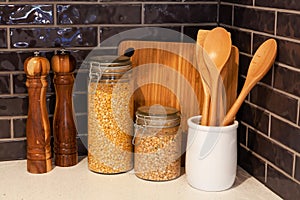 Wooden cooking utencils set.