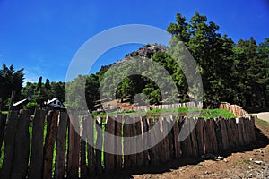 Wooden corral for cattle handling in Bariloche Argentina Oct 2017 photo